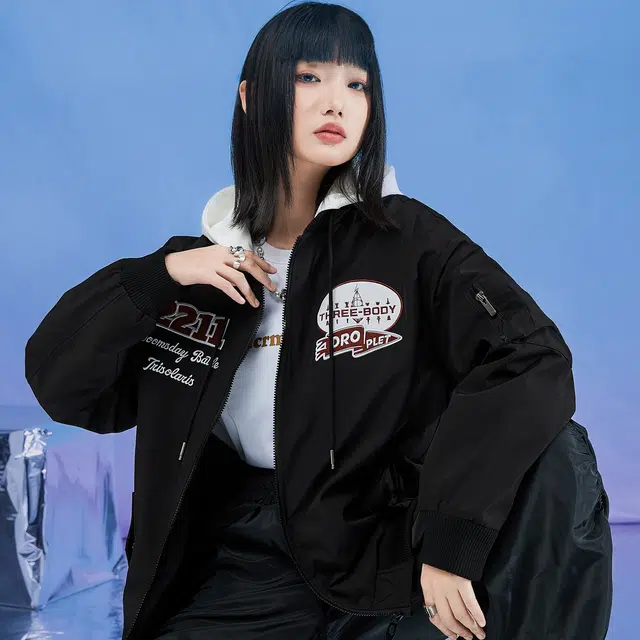 三体 水滴亚洲战舰系列 连帽宽松假两件撞色休闲开衫大口袋设计长袖棉服 男女同款