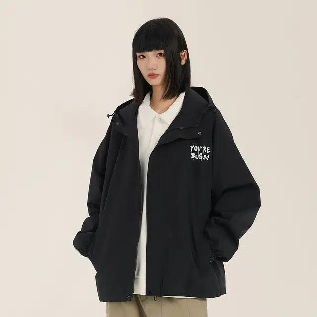 三体 符号系列 连帽宽松基础款简约字母印花休闲防风美式复古户外工装机能风学生多巴胺日常防寒飞行服长袖夹克外套 男女同款