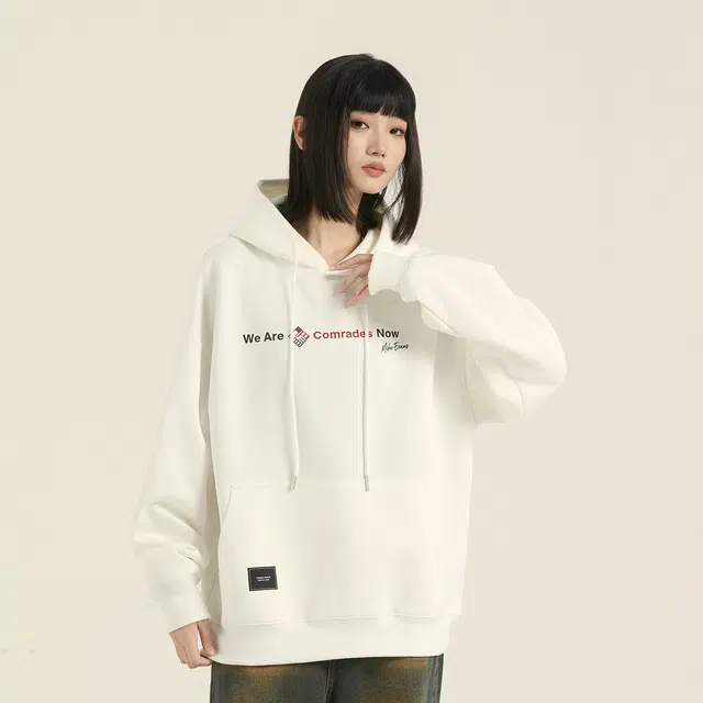 三体 我们是同志了系列 美式复古简约基础款字母印花宽松透气连帽套头舒适落肩长袖保暖潮牌学生多巴胺早秋重磅卫衣 男女同款