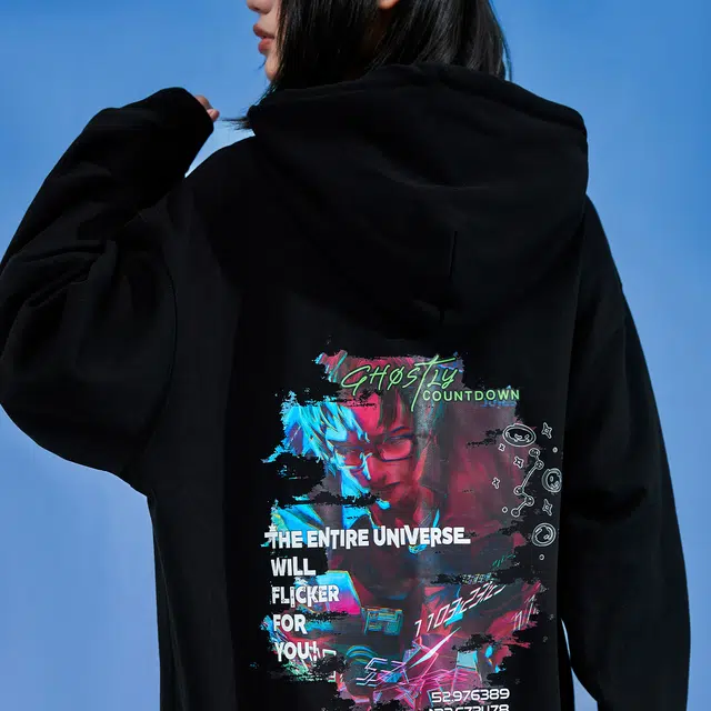 三体 宇宙闪烁幽灵倒计时系列 休闲百搭基础连帽套头宽松重磅长袖卫衣 男女同款