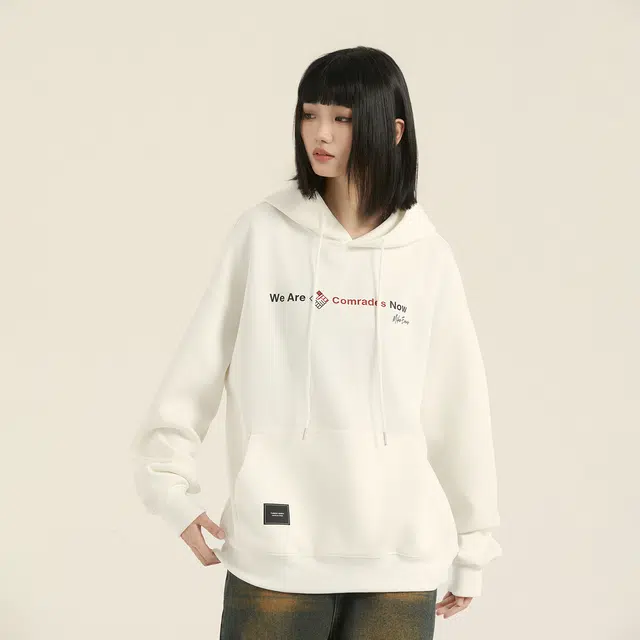 三体 我们是同志了系列 美式复古简约基础款字母印花宽松透气连帽套头舒适落肩长袖保暖潮牌学生多巴胺早秋重磅卫衣 男女同款
