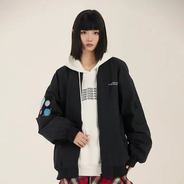 三体 二维化系列 美式复古简约休闲宽松棒球领百搭飞行服户外工装机能风夹克外套 男女同款