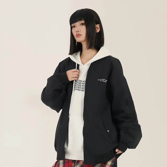 三体 二维化系列 美式复古简约休闲宽松棒球领百搭飞行服户外工装机能风夹克外套 男女同款