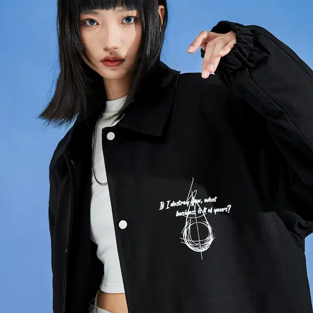 三体 水滴末日之战系列 基础款水滴字母印花美式复古休闲宽松户外机能风防风防水防寒加厚保暖潮牌教练棉服 男女同款
