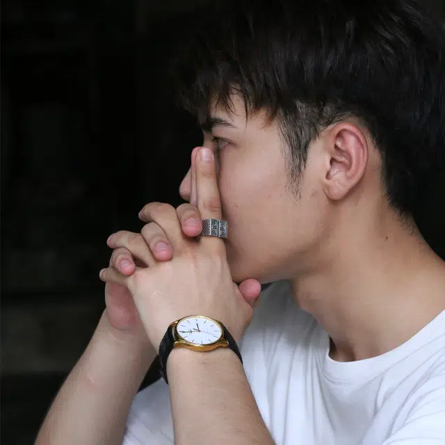 山形 康宁龙纹图腾复古中国风开口可调 戒指 男款