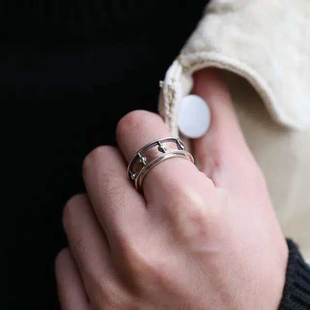 山形 架子鼓创意做旧复古 戒指 男女同款情侣款