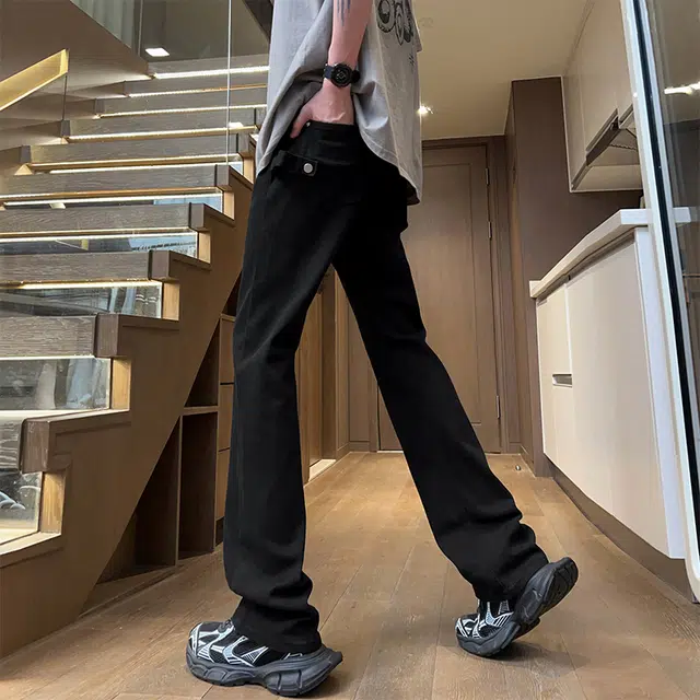 美式复古直筒休闲长裤小众潮牌设计感牛仔裤 男女同款