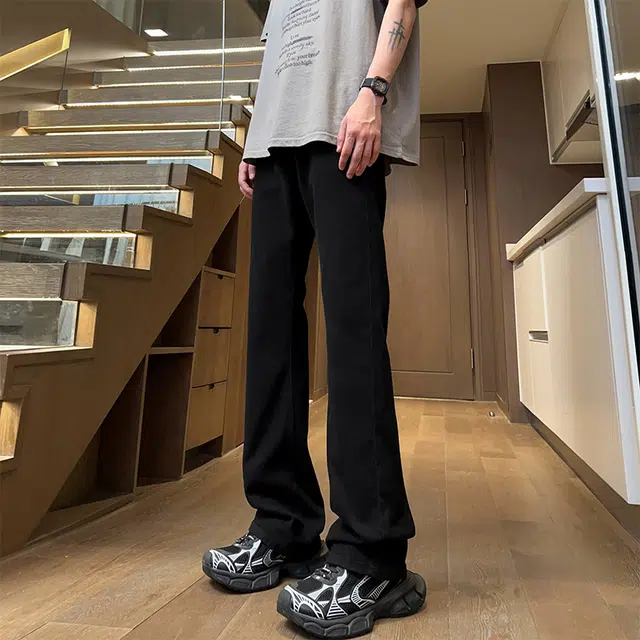 美式复古直筒休闲长裤小众潮牌设计感牛仔裤 男女同款