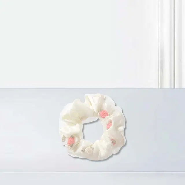 晶莱欧 玫瑰花网纱大肠圈 森系小清新 百搭简约小众设计气质轻奢高级感时尚通勤精致饰品 甜蜜饰爱 发圈 女款