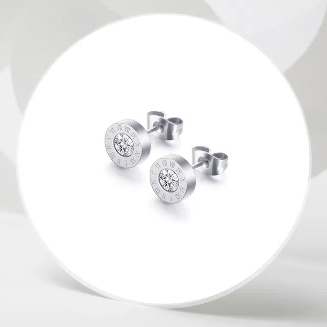 晶莱欧 罗马数字 冷淡风轻奢简约高级感 嘻哈潮流韩系甜蜜饰爱气质大方璀璨闪耀小众设计精致可爱 锆石 耳钉 男女同款情侣款