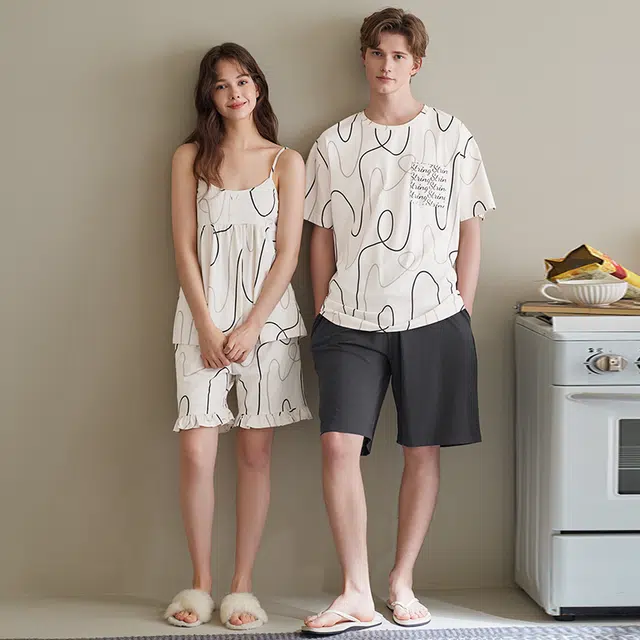 芬腾 休闲舒适简约可外穿家居服睡衣套装 女款 米白