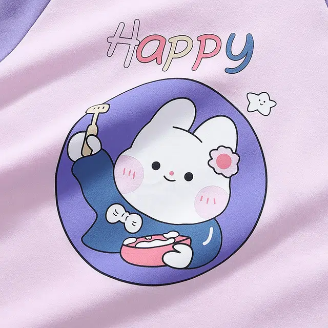 芬腾 女童睡衣春秋纯棉长袖套装可爱女孩中大童儿童宝宝全棉睡衣套装 儿童款 梦幻紫