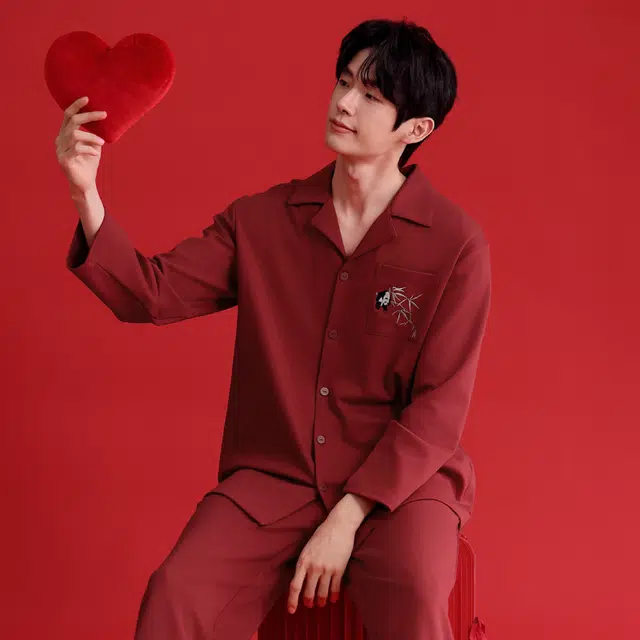 芬腾 舒适亲肤简约长袖长裤睡衣套装 男款 大红