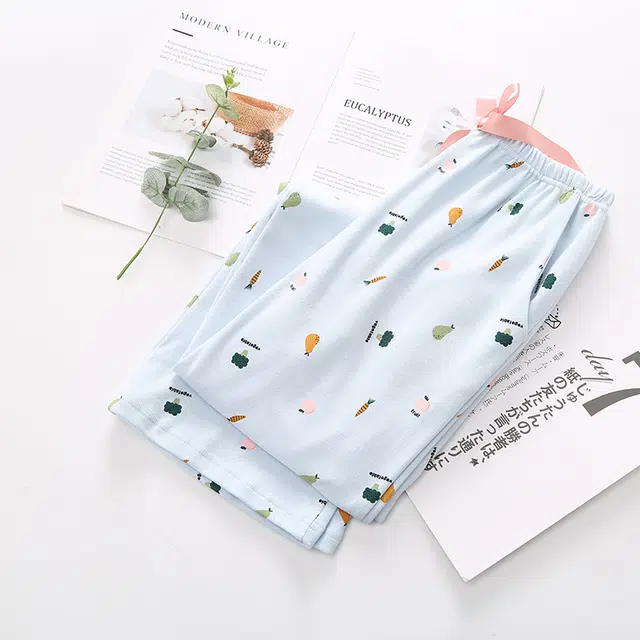 芬腾 休闲宽松舒适满印松紧腰睡裤 女款 兰色