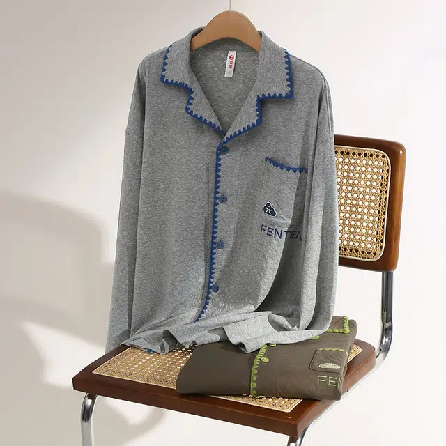 芬腾 简约透气长袖休闲青年家居服睡衣套装 男款