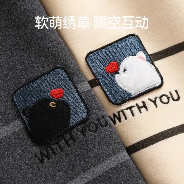 芬腾 情侣春秋季慕斯绒圆领长袖简约条纹休闲女士家居服睡衣套装 女款