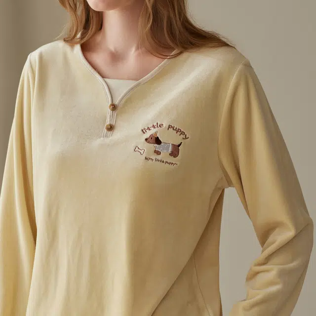 芬腾 情侣秋冬季海岛绒防静电长袖绒加大码休闲家居服睡衣套装 女款