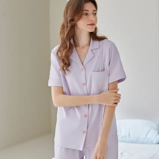 芬腾 情侣纯棉薄款夏季短袖青年宽松休闲大码 家居睡衣套装 男女同款 多颜色