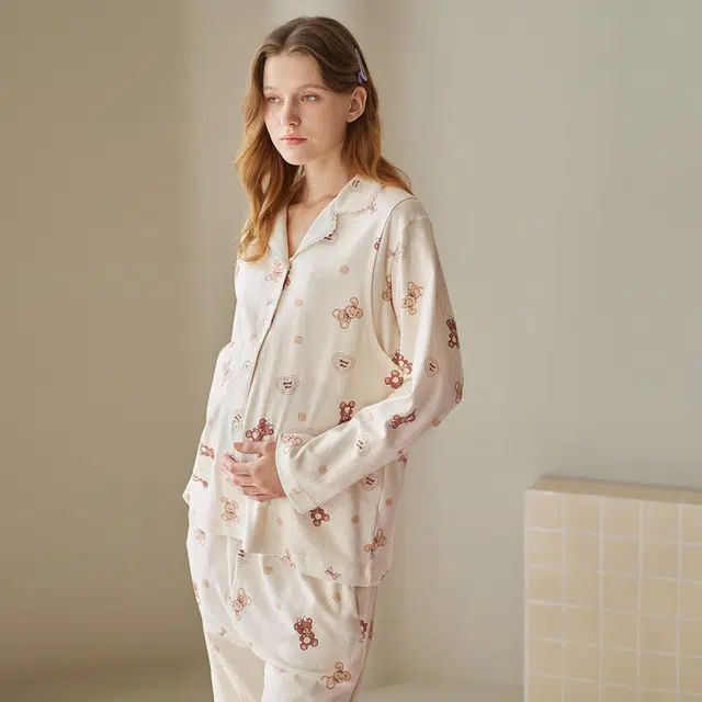 芬腾 月子服纯棉长袖女产后哺乳喂奶抗静电家居服睡衣套装 女款