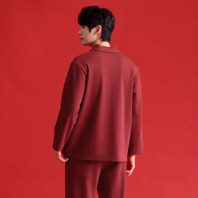 芬腾 舒适亲肤简约长袖长裤睡衣套装 男款 大红