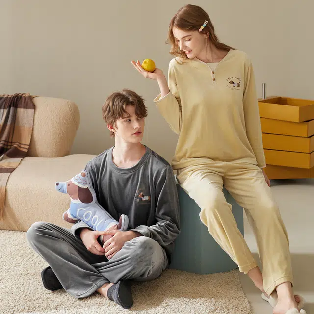 芬腾 情侣秋冬季海岛绒防静电长袖绒加大码休闲家居服睡衣套装 女款