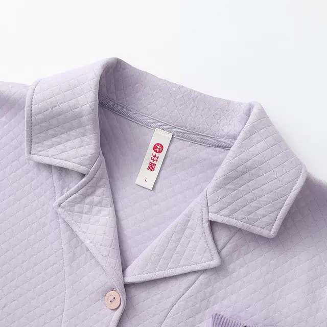 芬腾 空气棉夹层针织薄夹棉春秋款女大学生长袖长裤家居服睡衣套装 女款