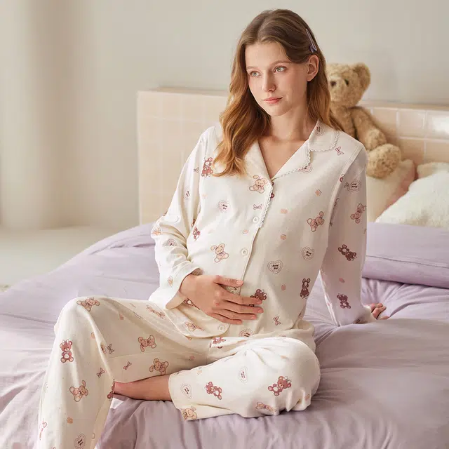 芬腾 月子服纯棉长袖女产后哺乳喂奶抗静电家居服睡衣套装 女款