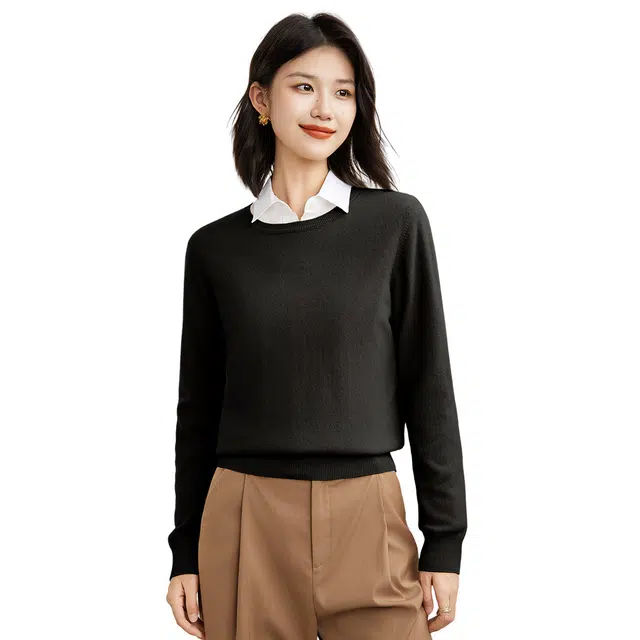 恒源祥 圆领打底纯色套头百搭长袖毛衣 女款