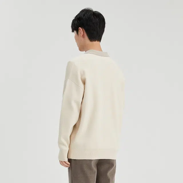 恒源祥 拼色翻领落肩套头长袖针织衫 男款