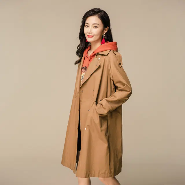 恒源祥 双排扣外套长袖风衣 女款 卡其色
