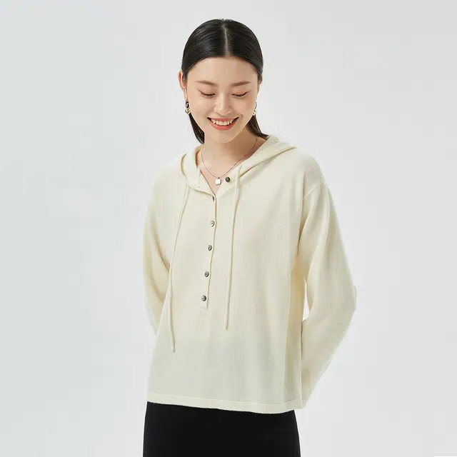 恒源祥 连帽休闲纯色宽松毛衣 女款