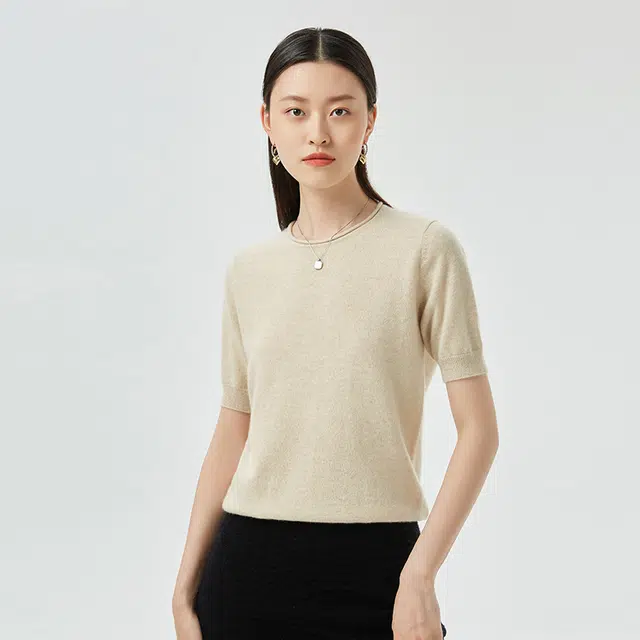 恒源祥 圆领纯山羊绒打底内穿短袖羊绒衫 女款