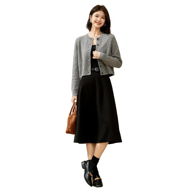 恒源祥 纽扣绞花休闲舒适开衫毛衣 女款