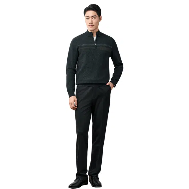 恒源祥 半高领休闲纯色打底毛衣 男款