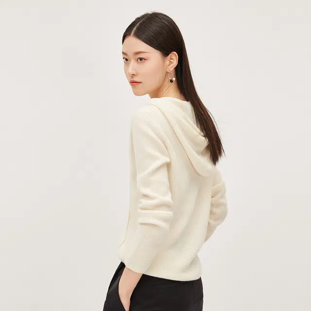 恒源祥 连帽纯山羊绒保暖外穿羊绒衫 女款