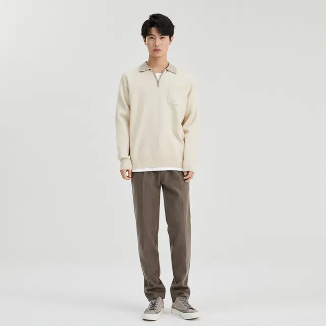 恒源祥 拼色翻领落肩套头长袖针织衫 男款