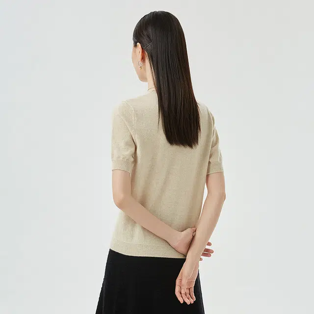 恒源祥 圆领纯山羊绒打底内穿短袖羊绒衫 女款