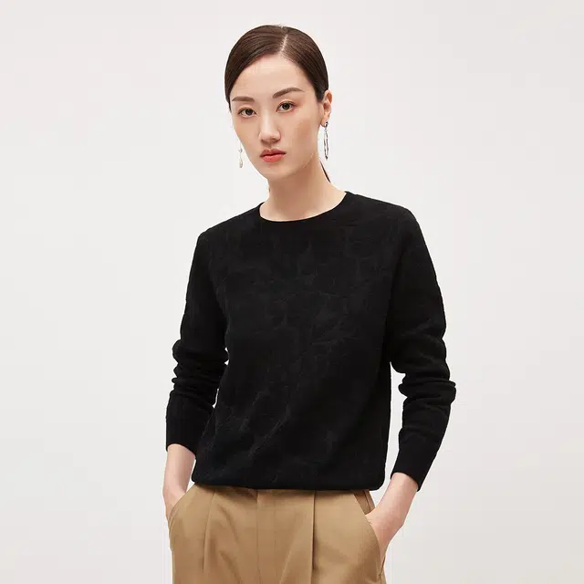 恒源祥 圆领纯色提花套头毛衣 女款