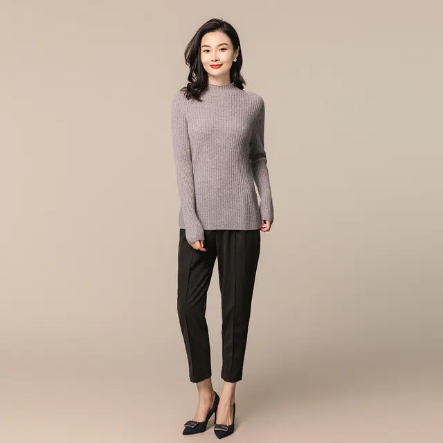 恒源祥 竖坑条修身羊绒衫 女款