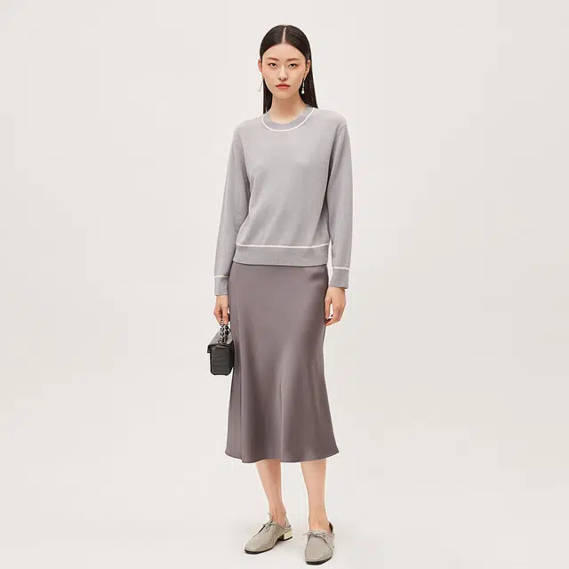 恒源祥 休闲纯色简约套头圆领毛衣 女款