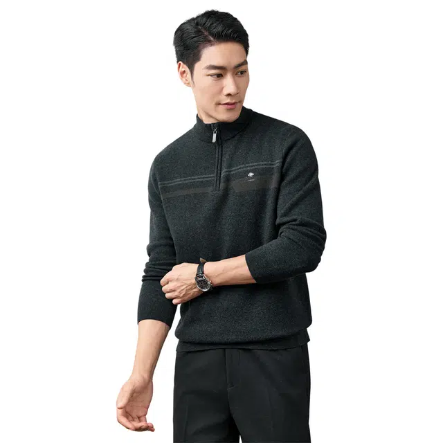 恒源祥 半高领休闲纯色打底毛衣 男款