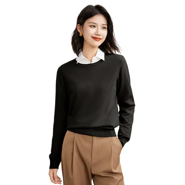 恒源祥 圆领打底纯色套头百搭长袖毛衣 女款