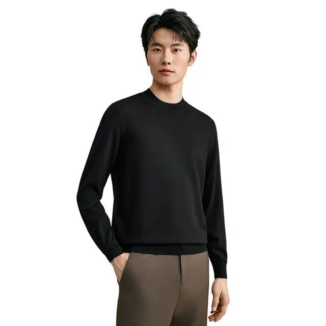 恒源祥 精纺可机洗羊毛衫男士纯半高领针织毛衣 男款