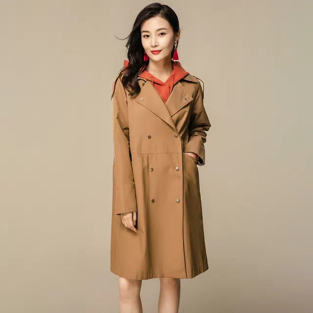 恒源祥 双排扣外套长袖风衣 女款 卡其色