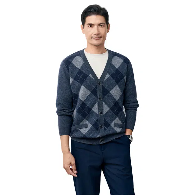 Hengyuanxiang Siping Jacquard Wool Cardigan