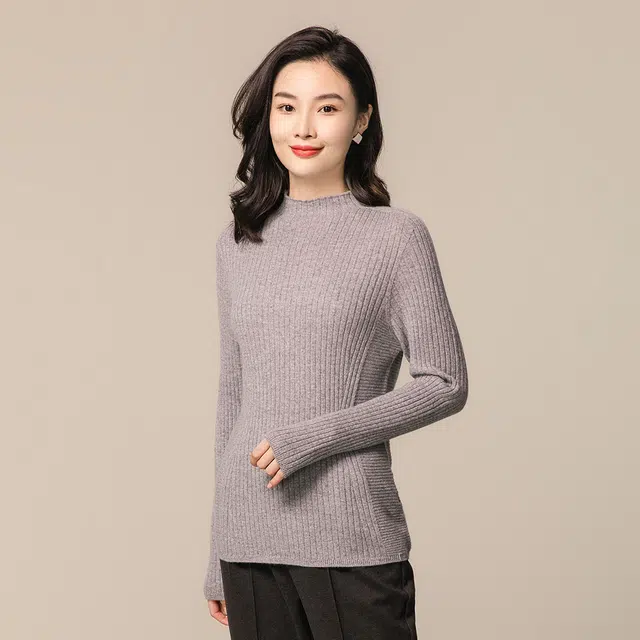 恒源祥 竖坑条修身羊绒衫 女款