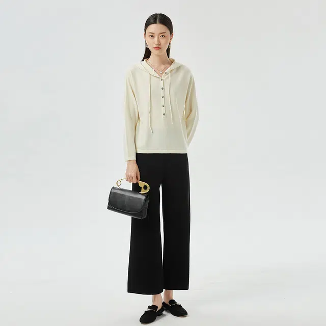 恒源祥 连帽休闲纯色宽松毛衣 女款