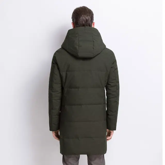 恒源祥 连帽长款纯色加厚保暖羽绒服 男款 军绿色