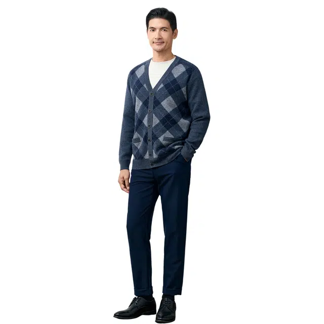 Hengyuanxiang Siping Jacquard Wool Cardigan