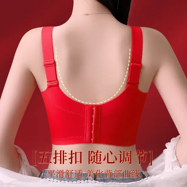 润微 蛇年本命年鸿运小胸聚拢调整型收副乳婚嫁文胸三角内裤中筒袜内衣裤礼盒 女款 大红色